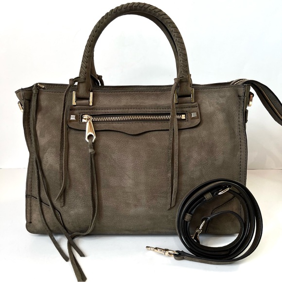REBECCA MINKOFF Regan Olive Green Suede Leather Crossbody Handbag - Picture 1 of 15